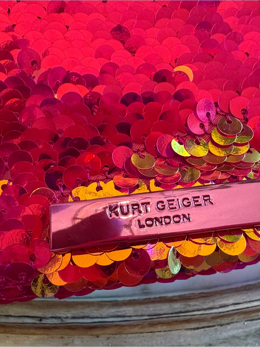 Kurt Geiger Kensington Fuchsia Pink and Gold Sequin Chain Crossbody Bag - Picture 2 of 13